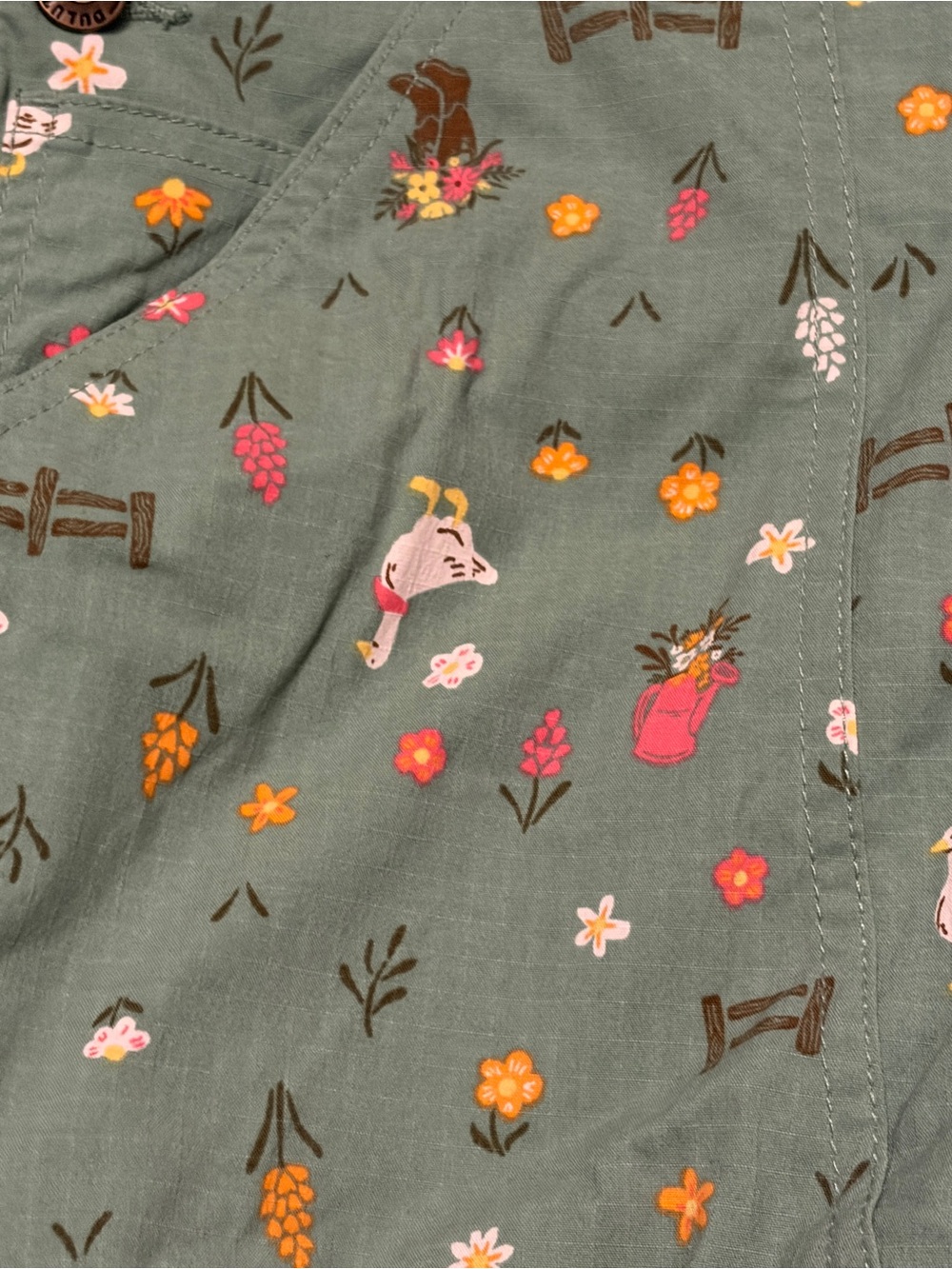 Duluth Trading Co. Green Floral Geese Print One-Piece Overalls Small - Picture 5 of 5